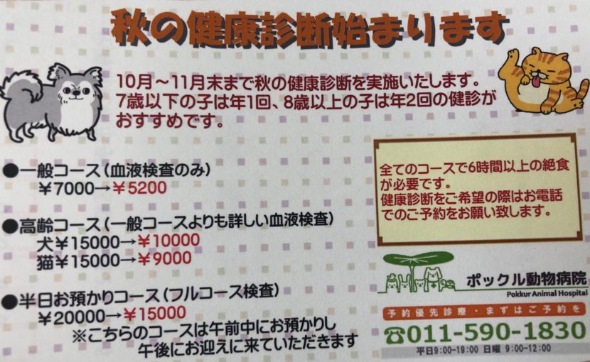 2019年、秋の健康診断始まりました！